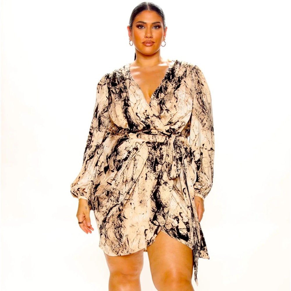 Fashion Nova Mila Satin Mini Dress-Taupe/Combo